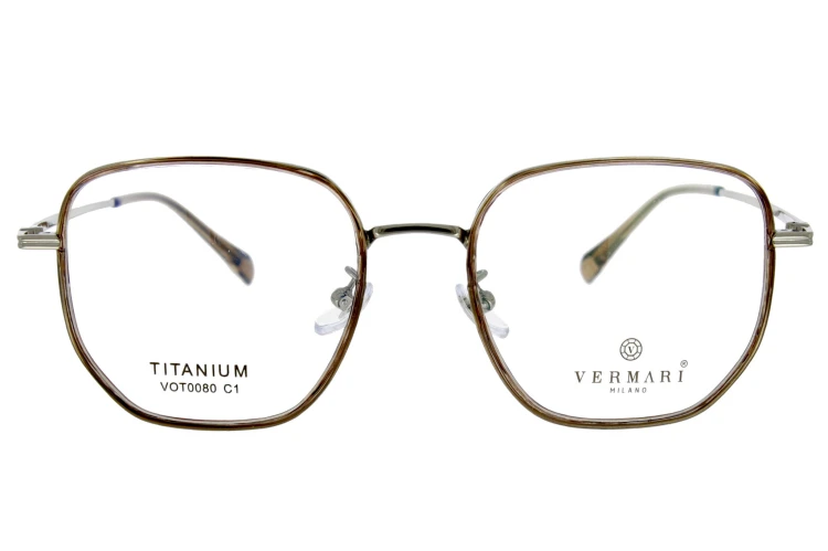 Okulary korekcyjne unisex Vermari Milano VOT0080 C1 brązowy mat tytan widok z przodu