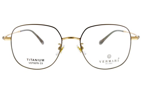 Okulary korekcyjne unisex Vermari Milano VOT0079 C3 oliwkowy mat z złotymi akcentami tytan widok z przodu