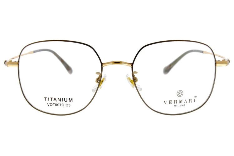 Okulary korekcyjne unisex Vermari Milano VOT0079 C3 oliwkowy mat z złotymi akcentami tytan widok z przodu