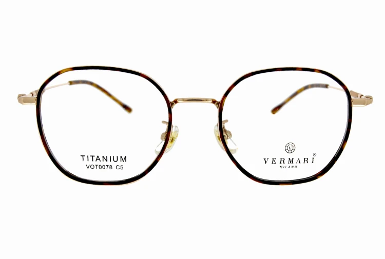 Okulary korekcyjne unisex Vermari Milano VOT0078 C5 złoty z brązowym szylkretem tytan widok z przodu