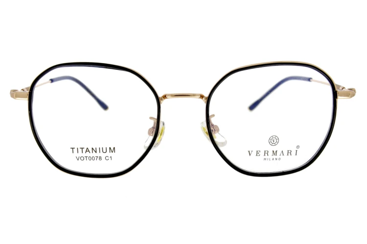 Okulary korekcyjne unisex Vermari Milano VOT0078 C1 czarno-złote tytanowe widok z przodu
