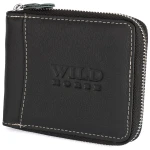 Portfel skórzany Wild Horse 9 - czarny, strukturalna skóra, białe przeszycie
