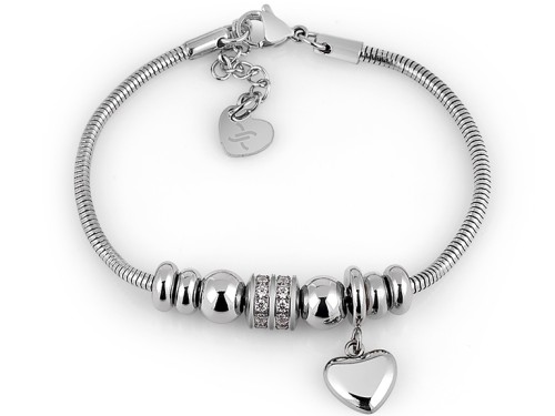 Damska bransoletka Daniel Klein w kolorze srebrnym z zawieszką w kształcie serca i ozdobnymi koralikami