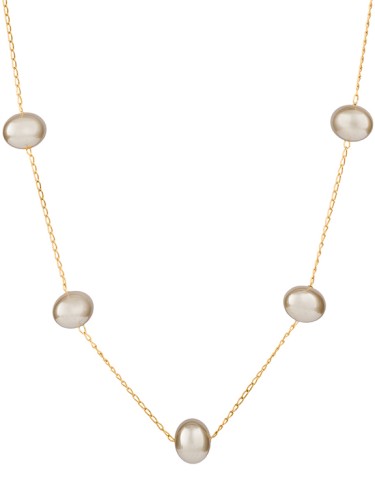Naszyjnik damski Pacific z łańcuszkiem w kolorze złotym i szarymi perłowymi koralikami