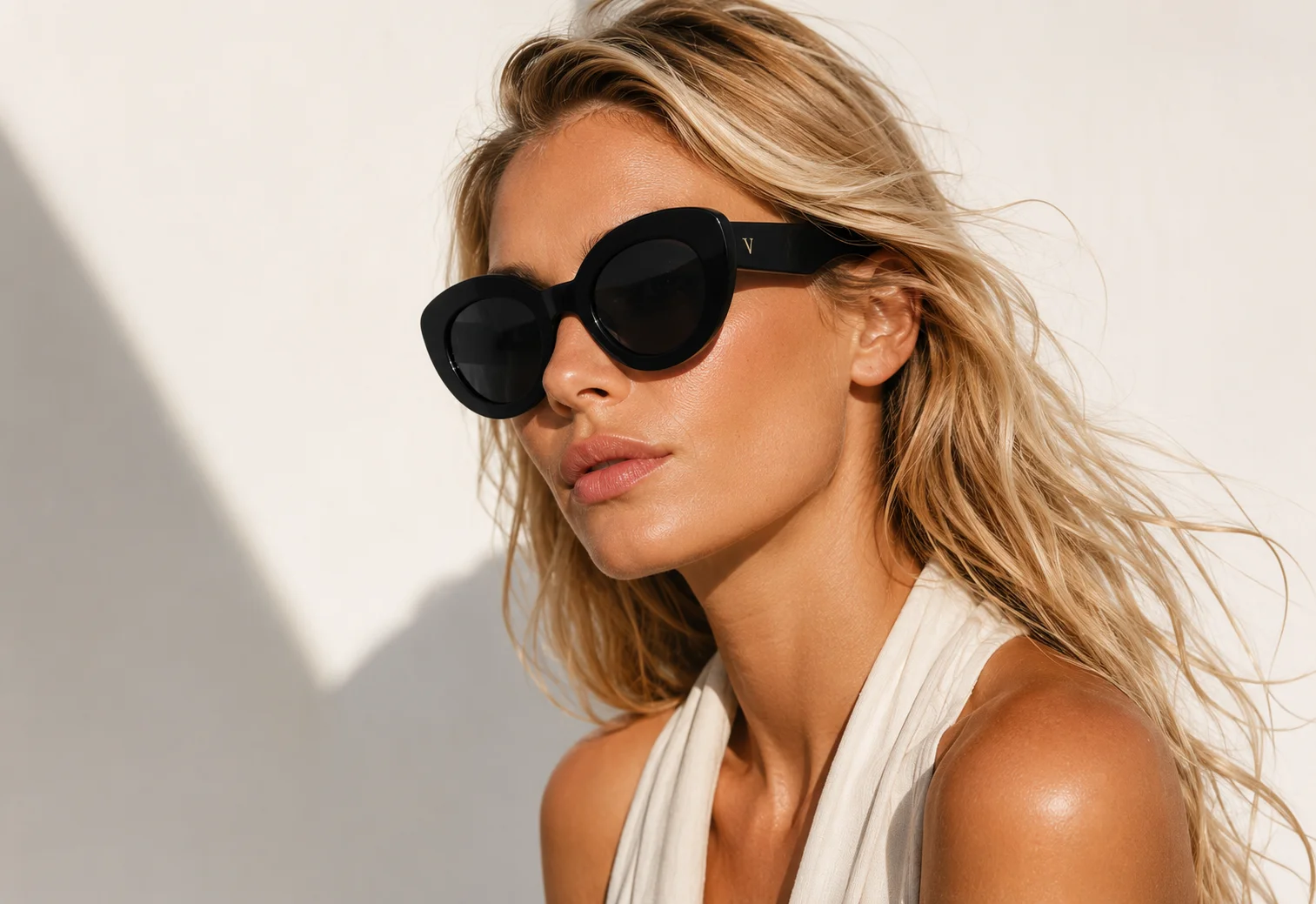 Okulary przeciwsłoneczne damskie kocie oko Vermari Milano SVEVA C1 czarne na modelce